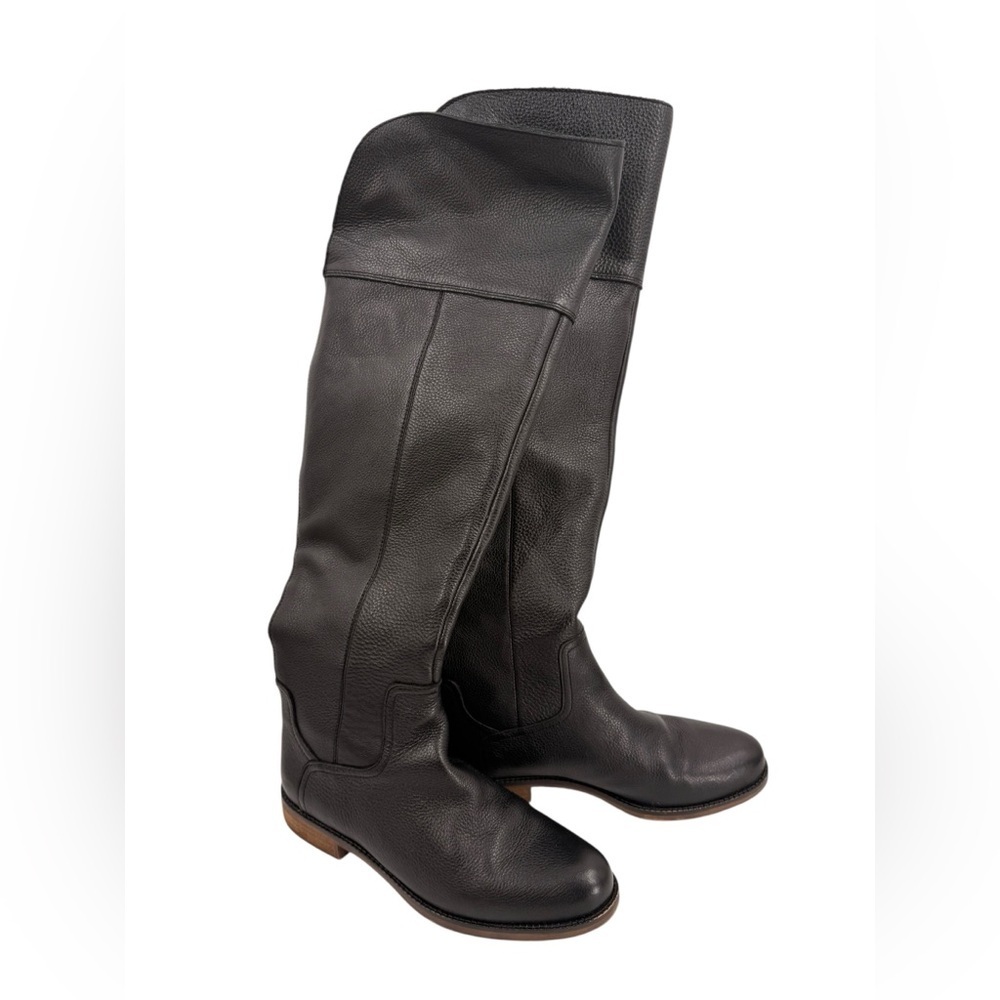 Franco Sarto Womens Over the Knee Boots Black Size 7.5 Zip Up Leather